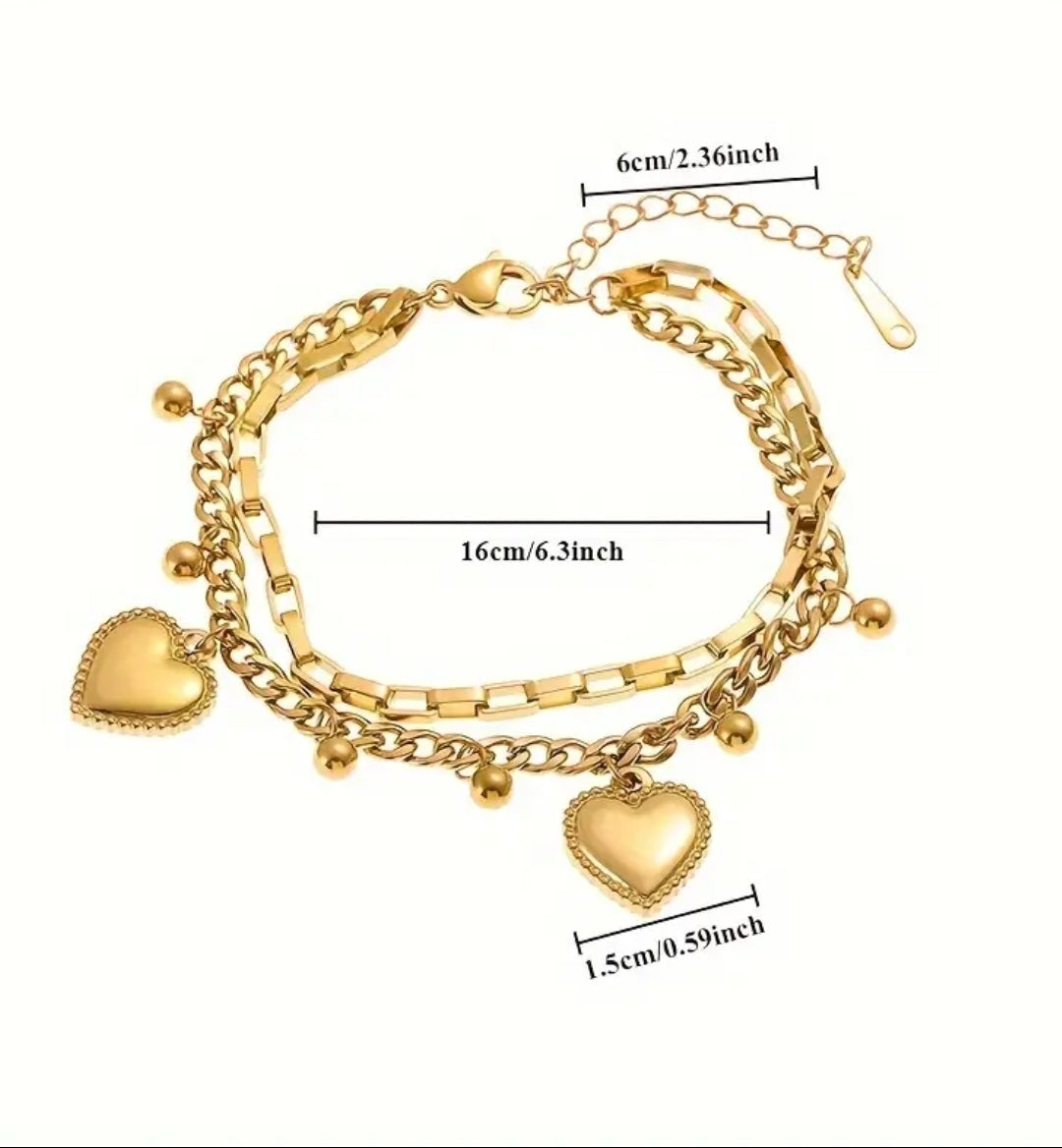 Gold Stainless steel Heart two layers Bracelet