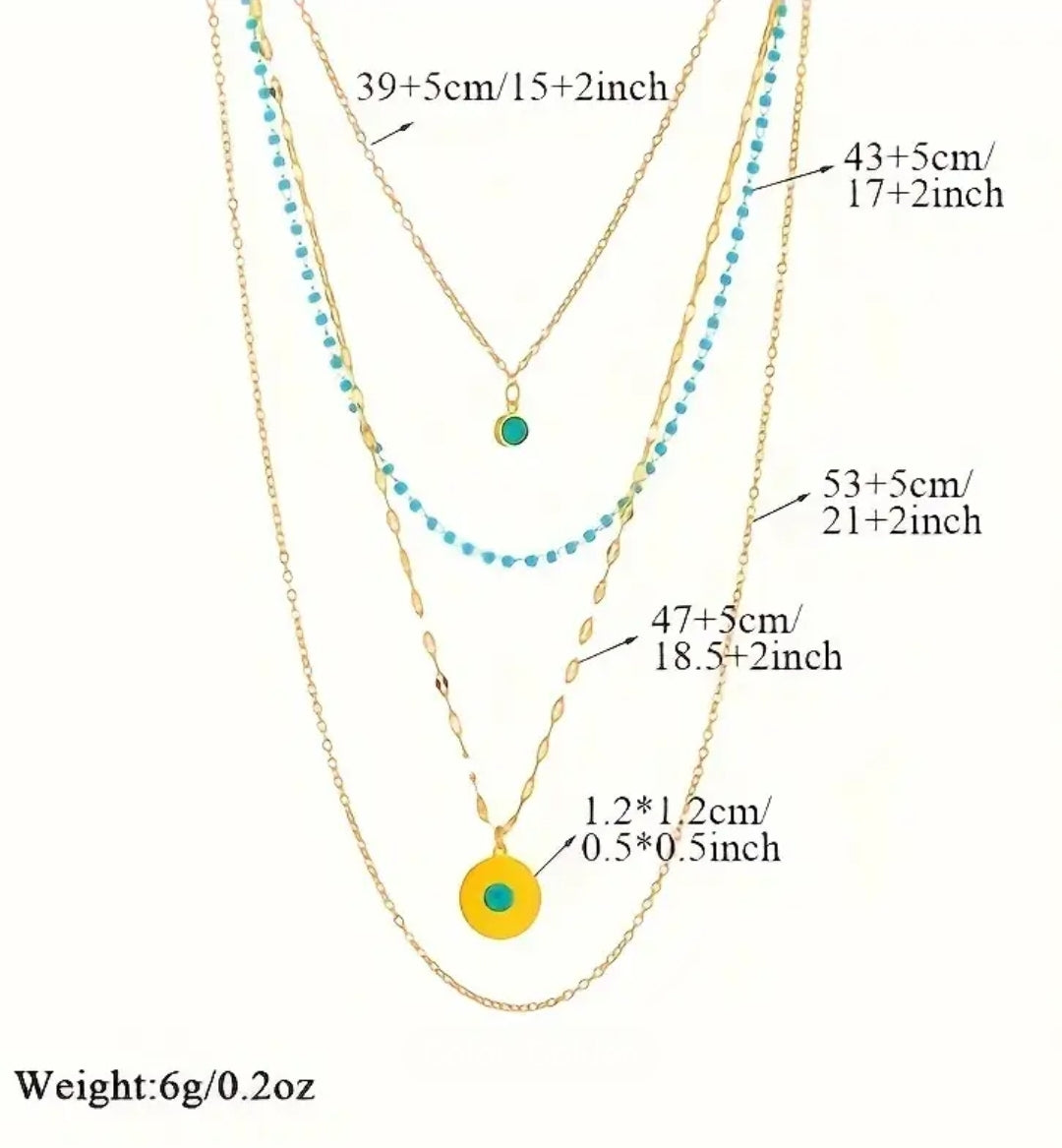 Stainless steel blue Boho Necklace Four Layers Chain Double Pendant