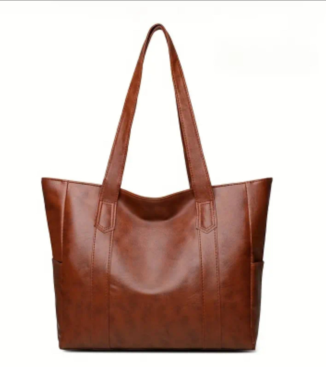 Brown Large Tote Bag large Capacity Durable Zip-Up Shoulder side pockets bag