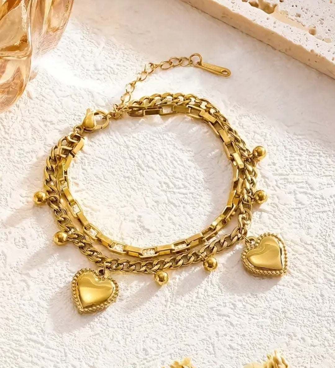 Gold Stainless steel Heart two layers Bracelet