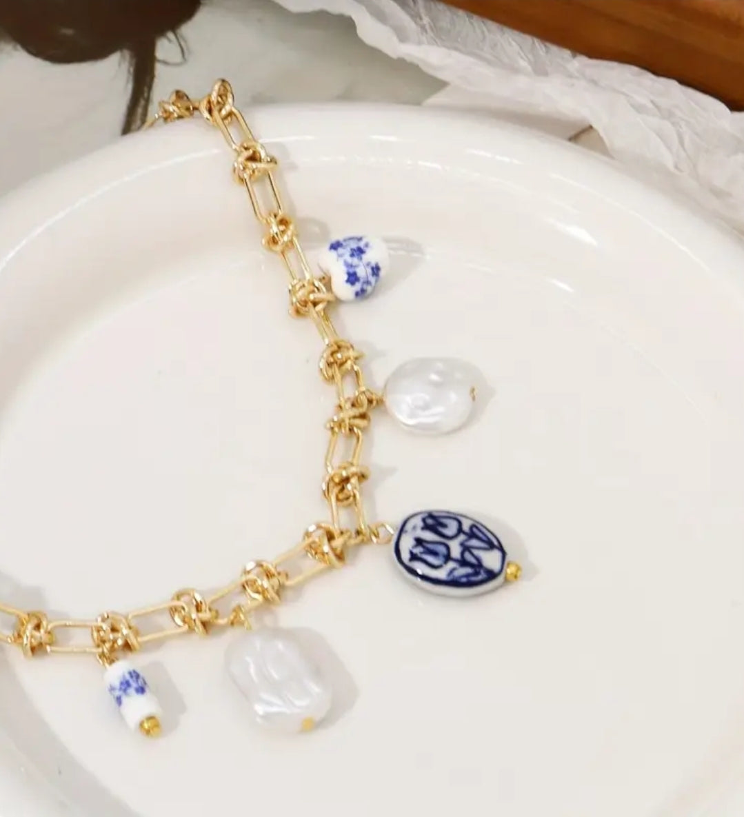 Ceramic Blue Tulip heart Necklace Pendant