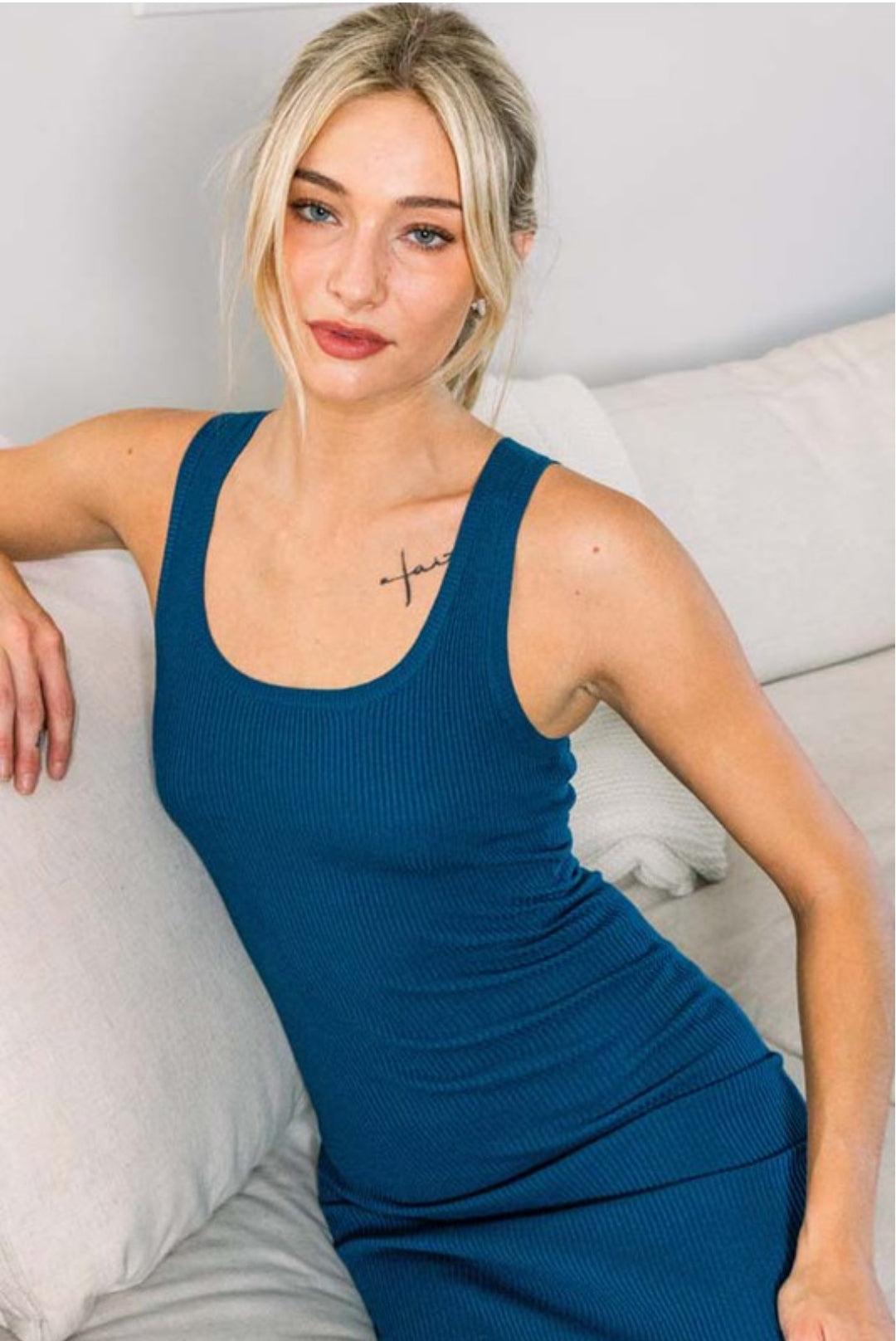 Long Sleeveless Straighty Slim Fit Dark Blue Dress