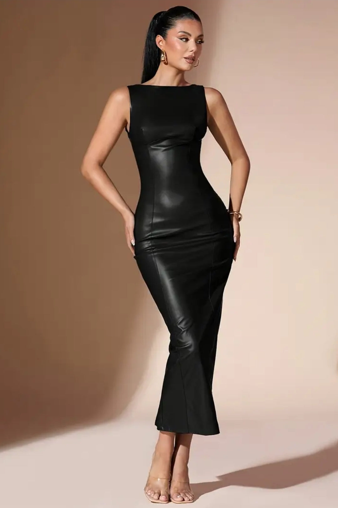 Black Faux Leather Elegant Sexy Dress For Cocktail And Parties