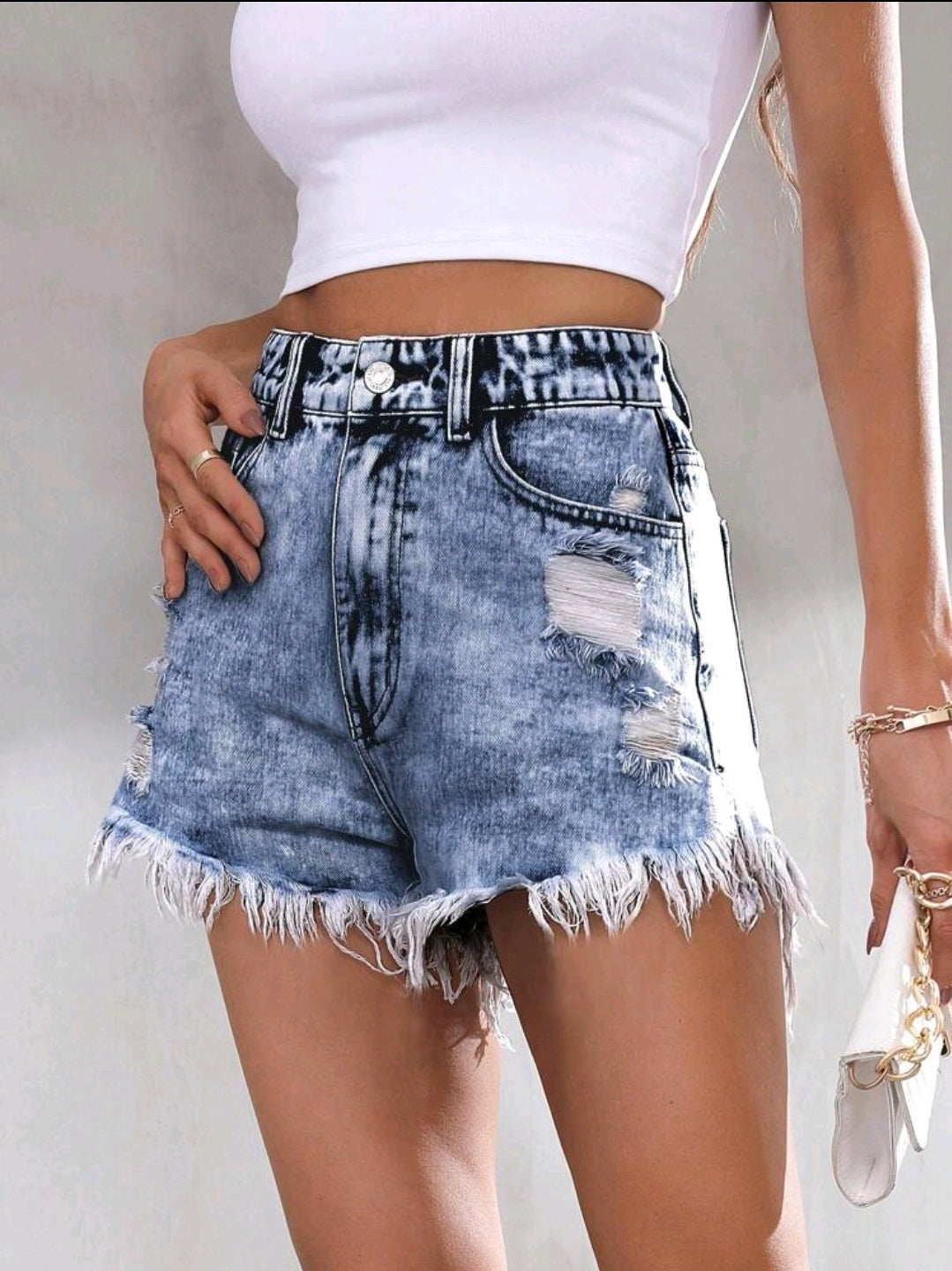 Edge Distress Washed Denim Shorts For Summer Outings