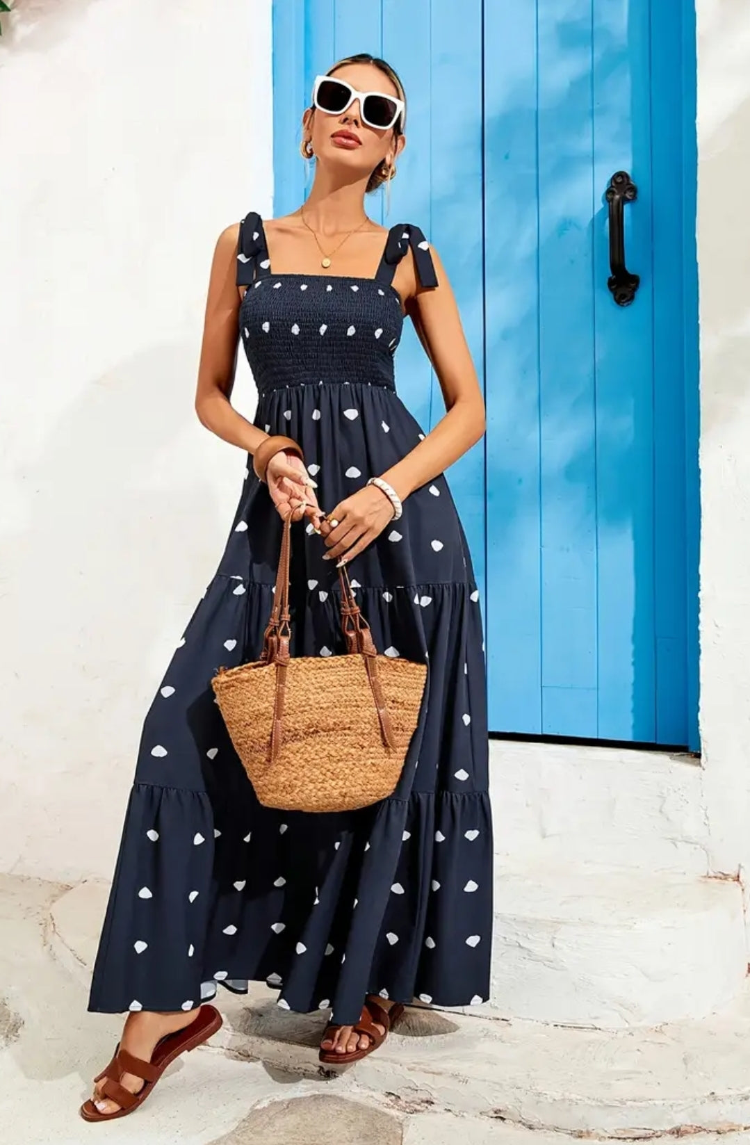 Dark Blue Polka Dots Dress