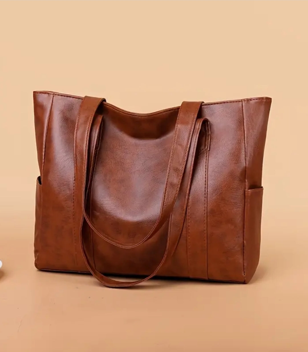 Brown Large Tote Bag large Capacity Durable Zip-Up Shoulder side pockets bag