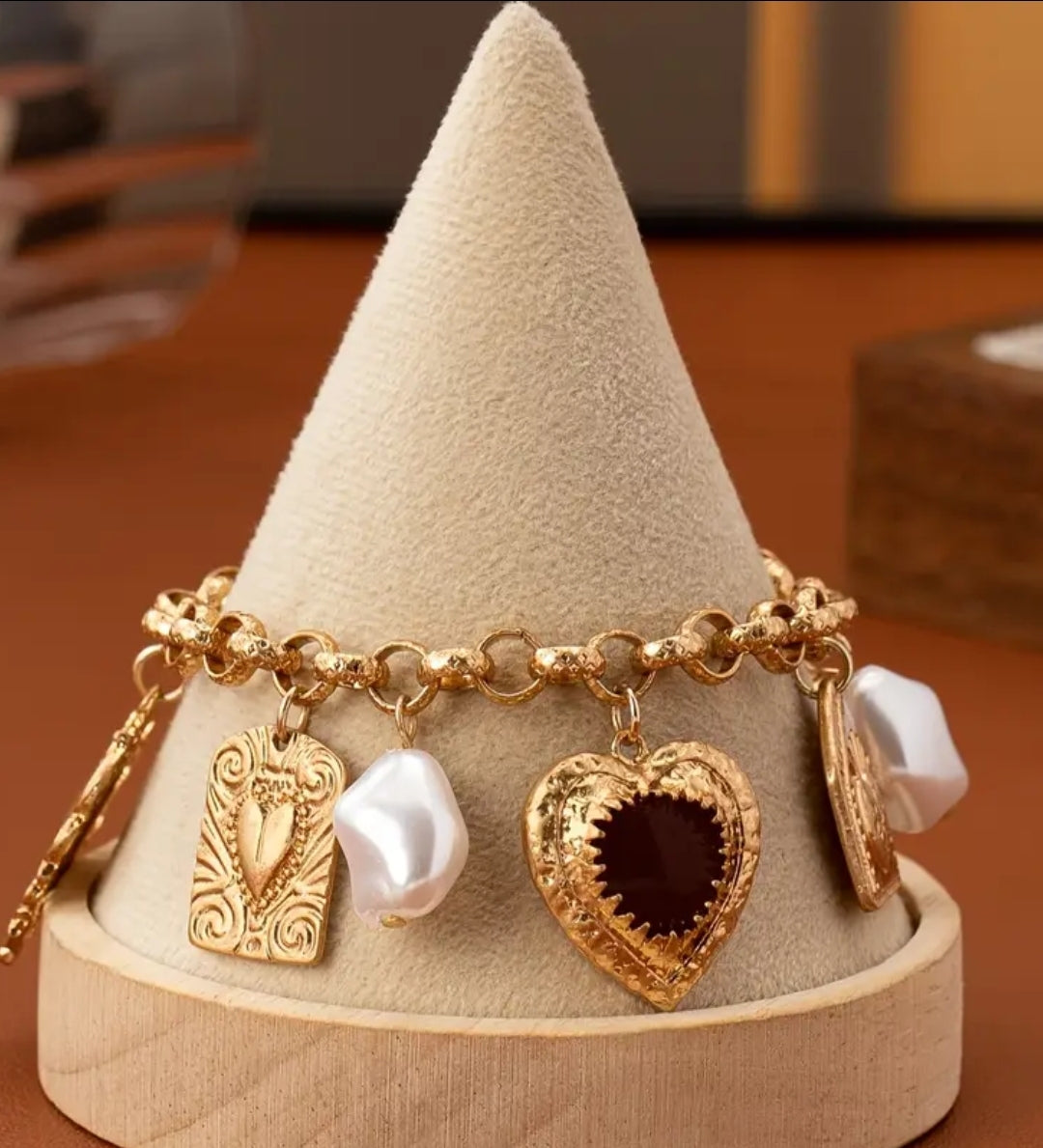Gold Stainless Steel Heart Element Bracelet
