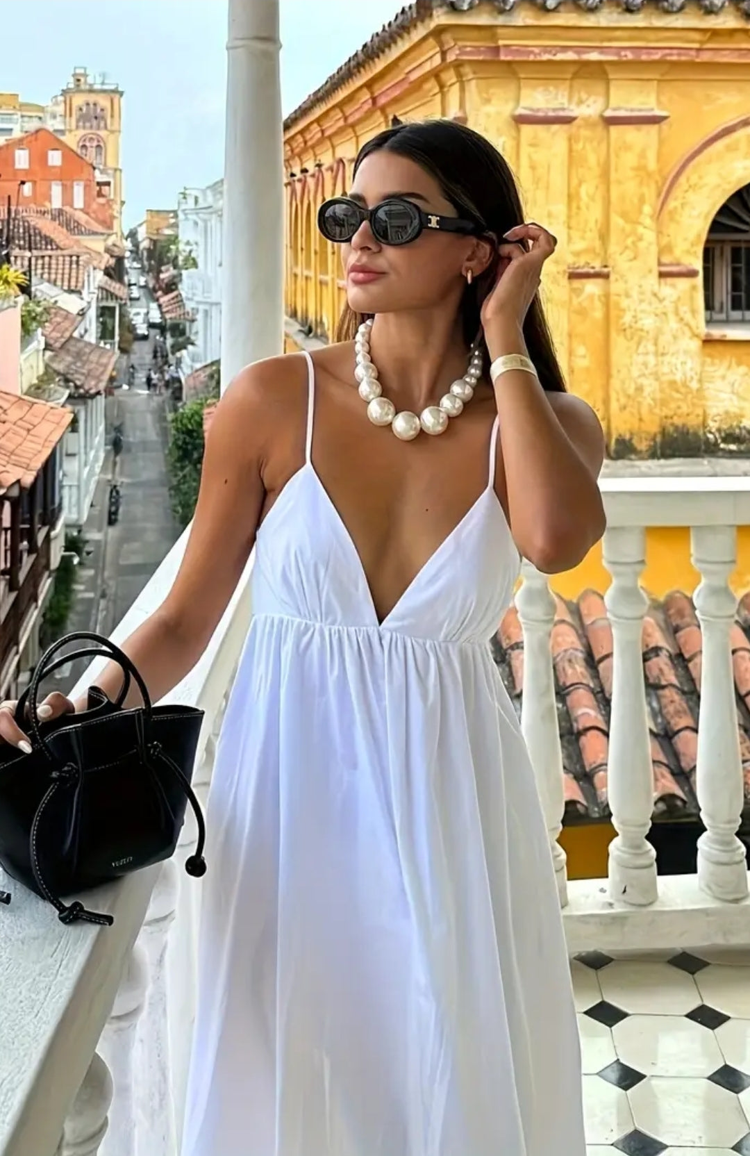 White Deep Open Back vacation Long Dess