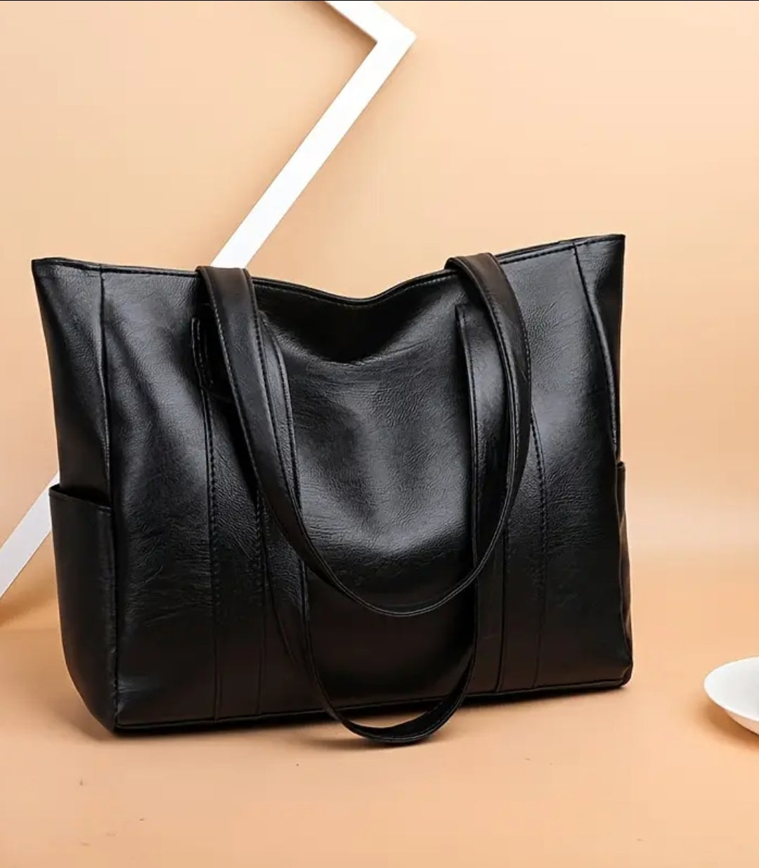 Black Large Tote Bag large Capacity Durable Zip-Up Shoulder side pockets bag