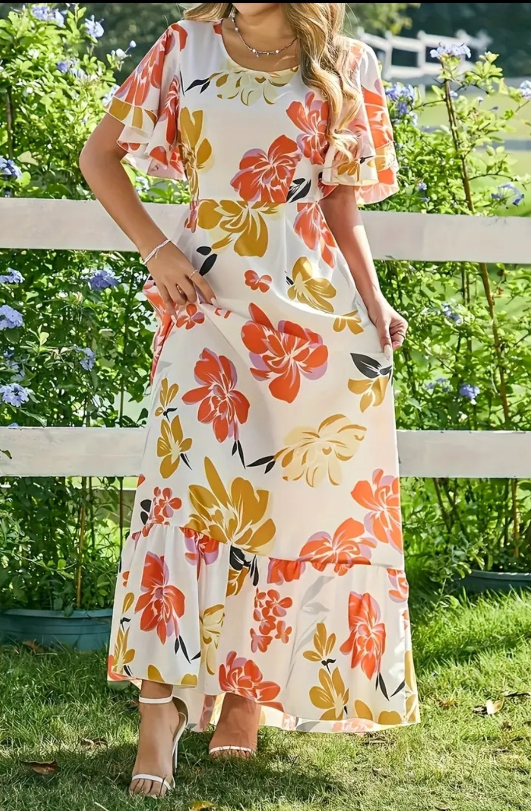 Long Flower Print Midi Dress