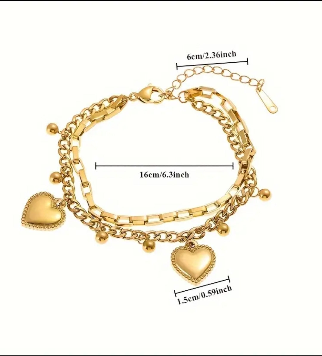 Gold Stainless steel Heart two layers Bracelet