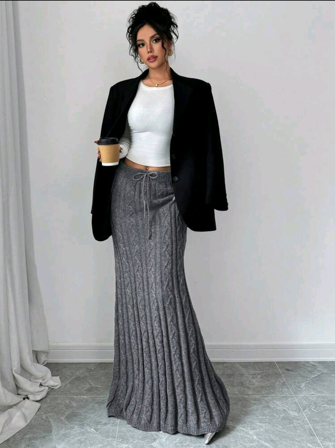Women Gray Knit Long Skirt, Summer cute long Skirt