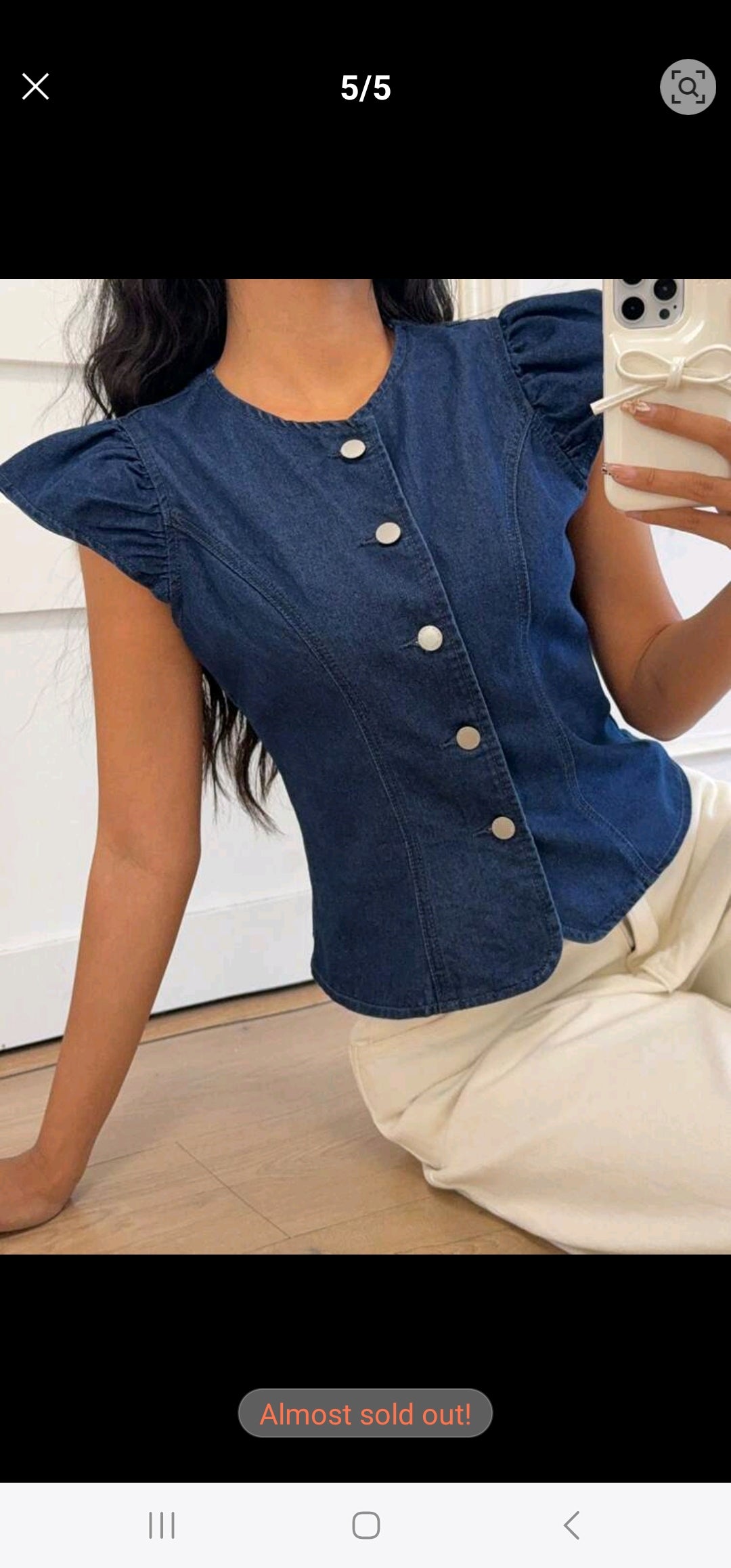 Sleeveless Round Neck Denim Slim Fit Blouse