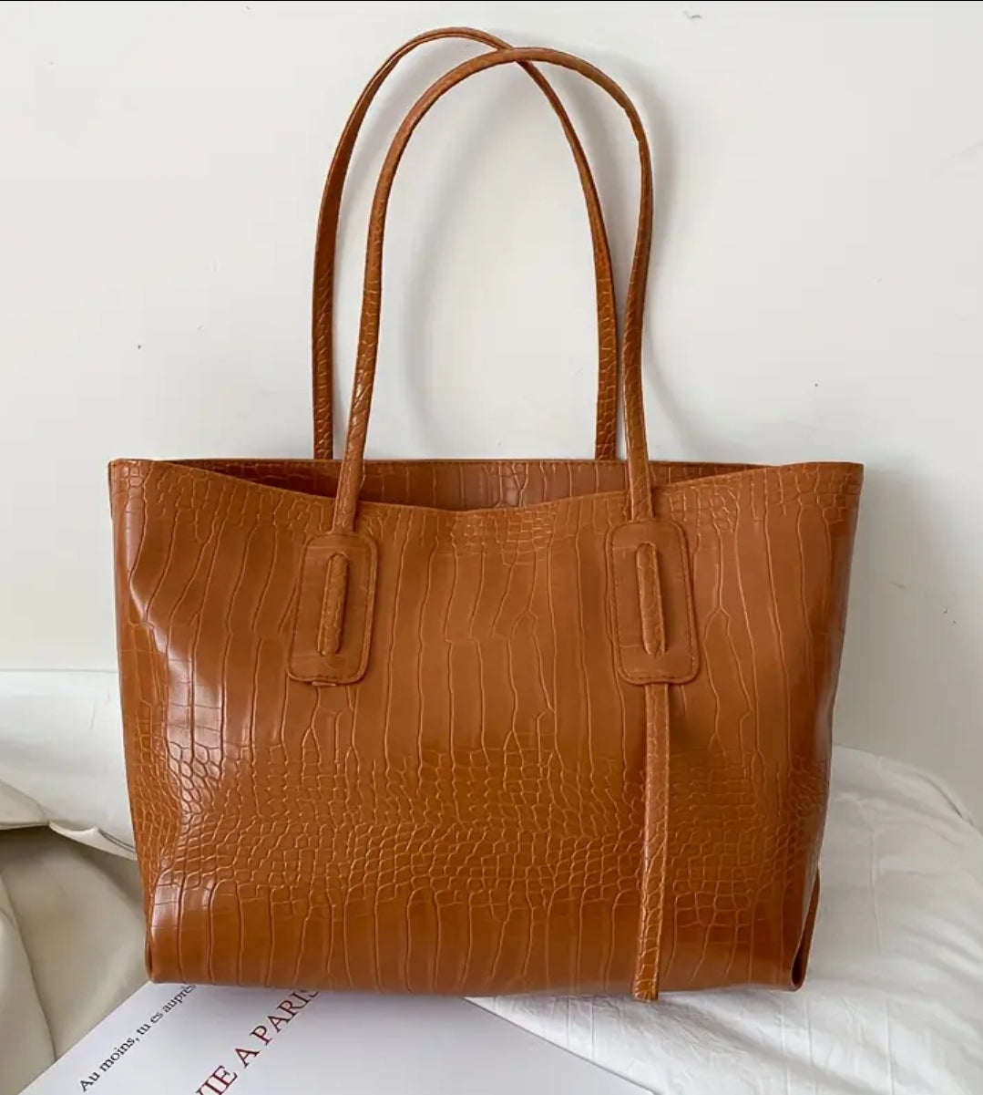 Vacation large faux leather Brown bag large tote summer bag