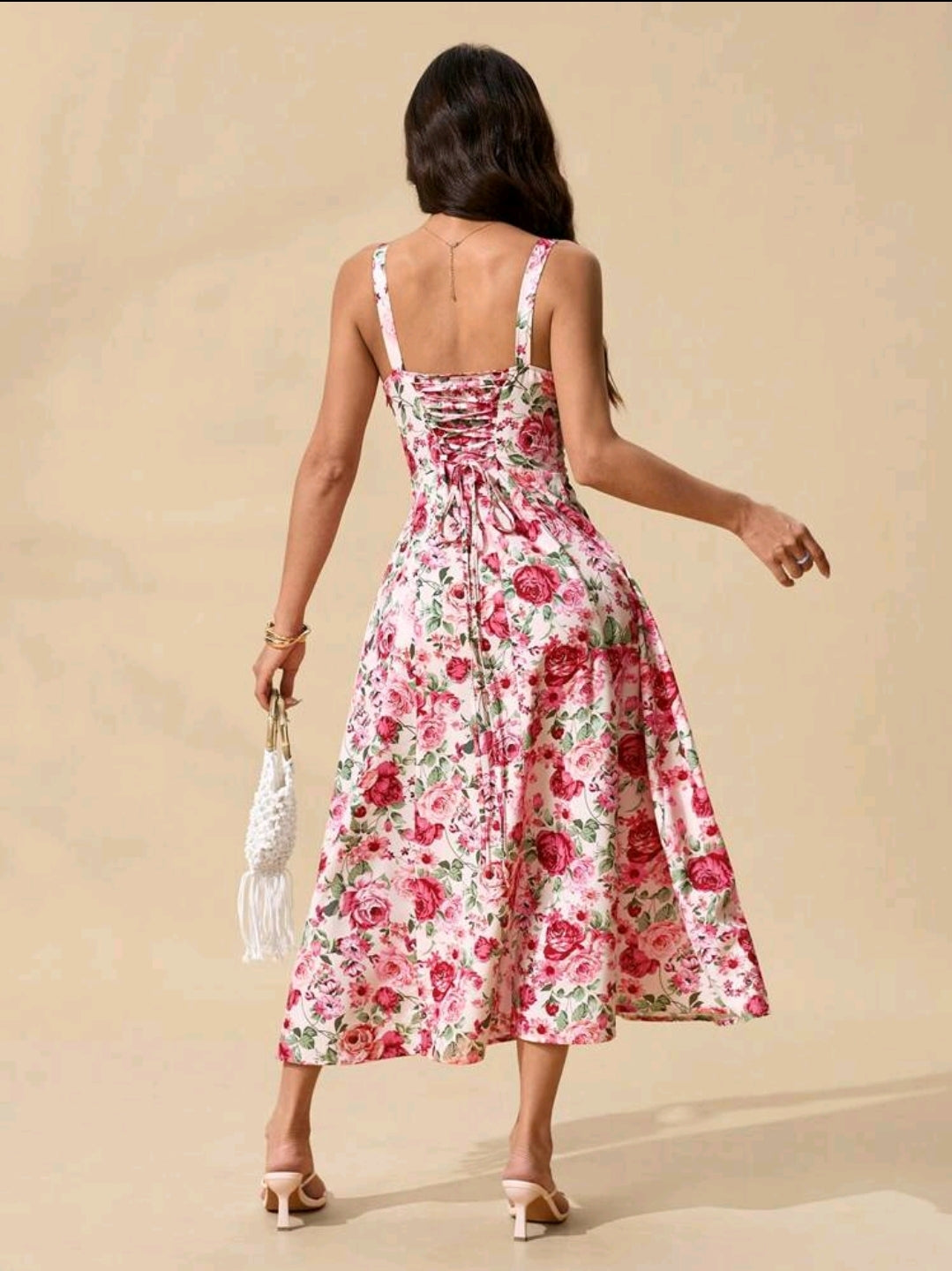 Flower Print Lace-Up Corset Dress
