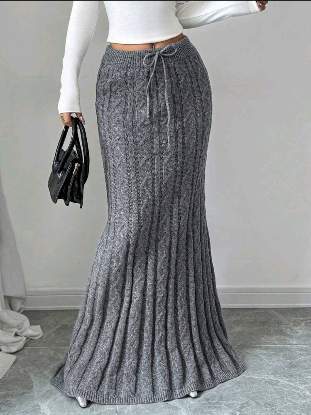 Women Gray Knit Long Skirt, Summer cute long Skirt