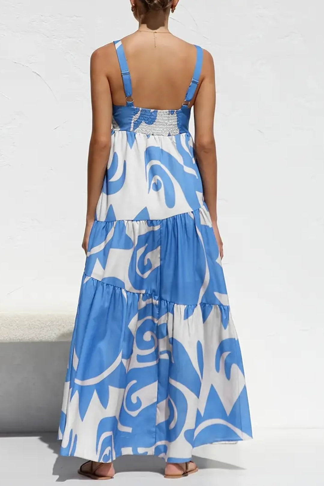 Long White And Blue Summer Vacation Dress