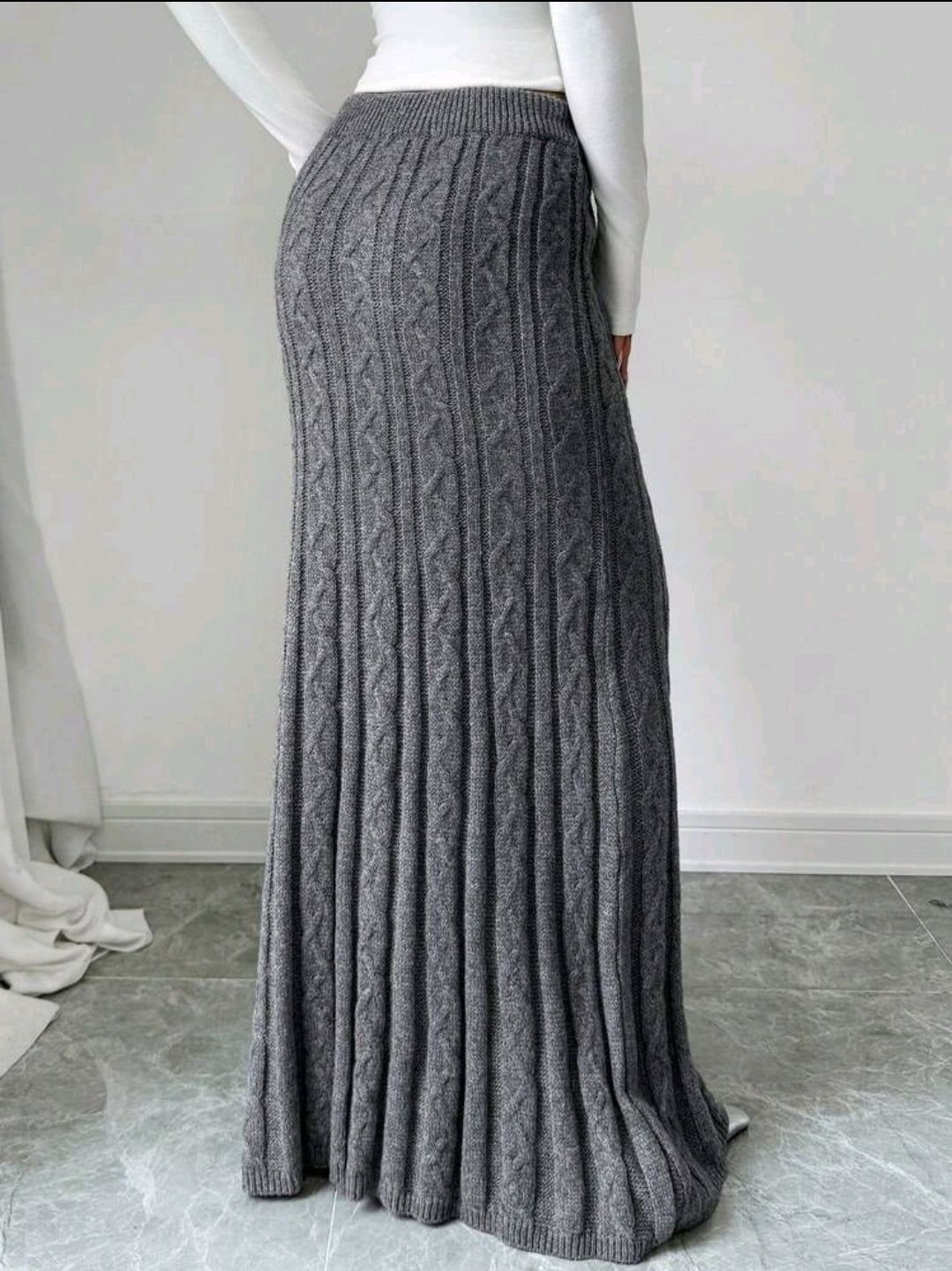 Women Gray Knit Long Skirt, Summer cute long Skirt