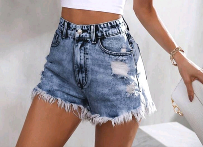 Edge Distress Washed Denim Shorts For Summer Outings