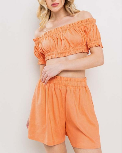 Linen Two Piece Orange Shorts & Crop Top
