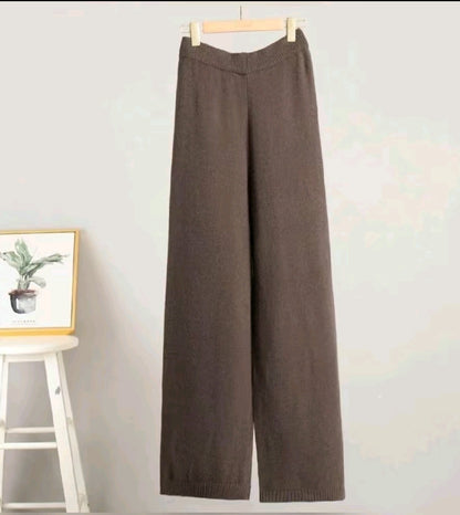 Brown Chunky Knit Sweater Set: Batwing Turtleneck, Wide Leg Lounge Pants