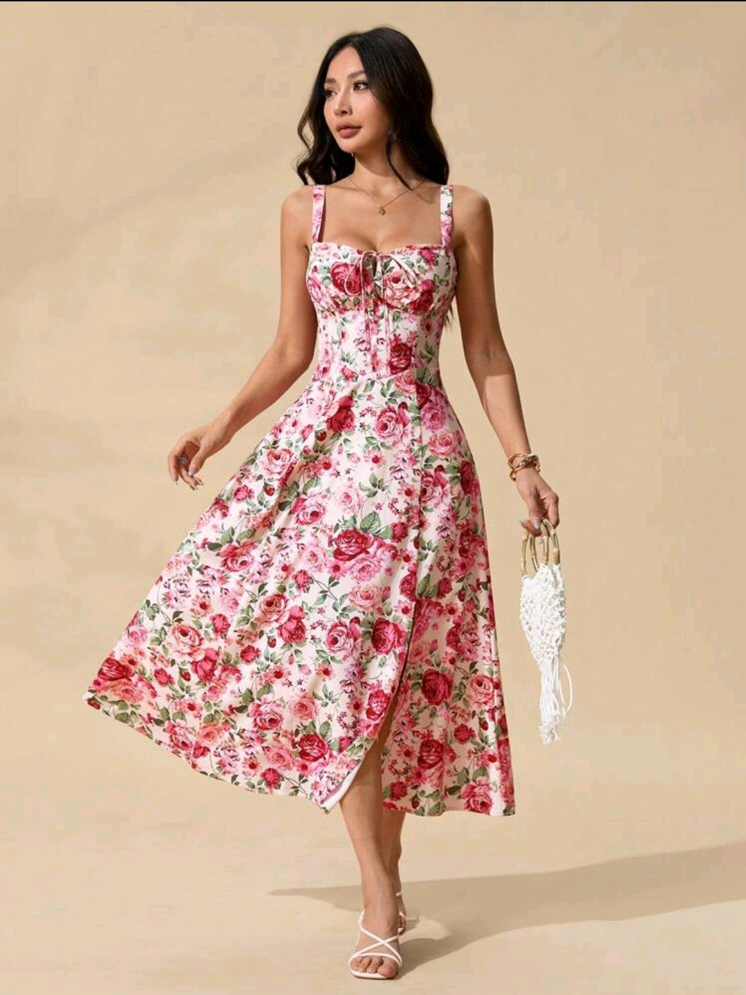 Flower Print Lace-Up Corset Dress
